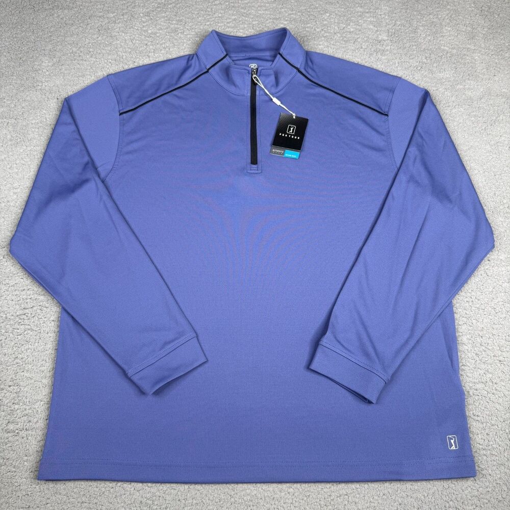 PGA Tour Golf Pullover Mens Large Blue Quarter Zip Performance Layer Shirt NWT